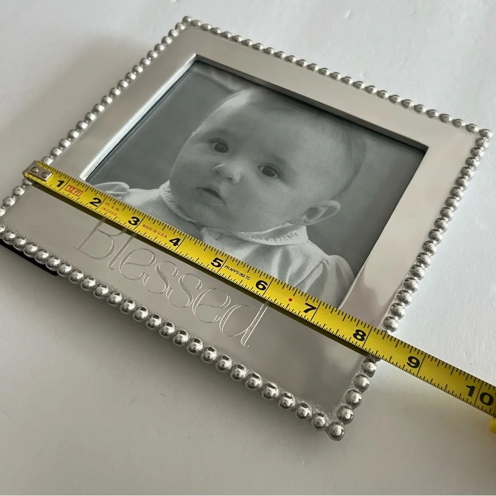 MARIPOSA SILVER BEADED PICTURE FRAME ‘BLESSED’ NWOT 8.75” x 7.75”